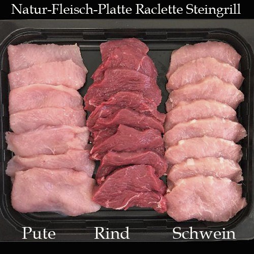 Bio Schweinefleisch : Natur-Fleisch-Platte Raclette Steingrill 3 x 300g 
