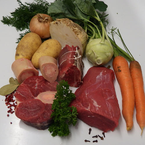 Bio Rindfleisch : Pot au feu - Suppenfleisch 3 Sorten mit Gemüse