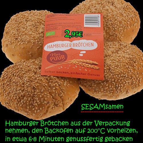 veganen und vegetarischen Bio-Spezialitäten  : Hamburger Brötchen, 4 Stück