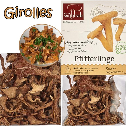 Pfifferlinge getrocknet 20g 10g entsprechen etwa 100g frischen Champignons.