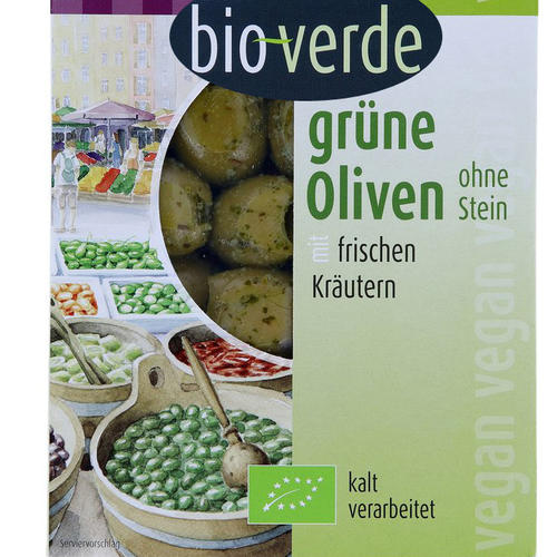 Grüne Oliven ohne Stein gekräutert
