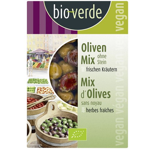 Oliven-Mix ohne Stein mariniert mit Kräutern