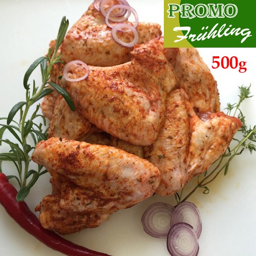 Fleisch und Aufschnitt für Wiederverkäufer : Bio Hähnchenflügel mariniert 500G